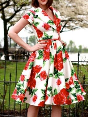 Pinup Couture RED ROSES BIRDIE Dress LARGE